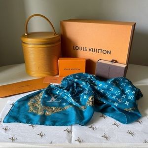 Louis Vuitton - Monogram Teal White Scarf + Bag